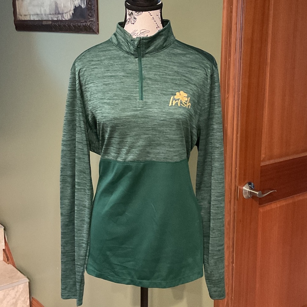 Women’s Green Irish Quarter Zip Long Sleeve Top, Size XL